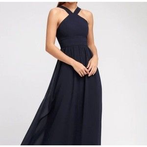 Lulu's Air of Romance Navy Blue Maxi Halter Long Womens Dress Style D15376 Small